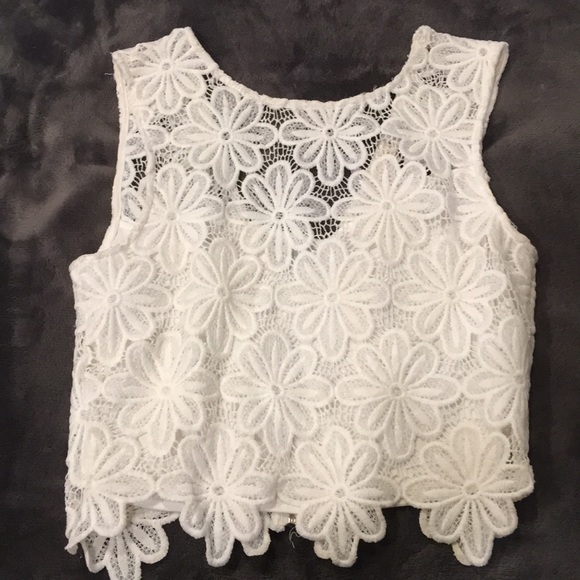 Phanuel Flower Knit Crop Top (White) - Picture 1 of 6